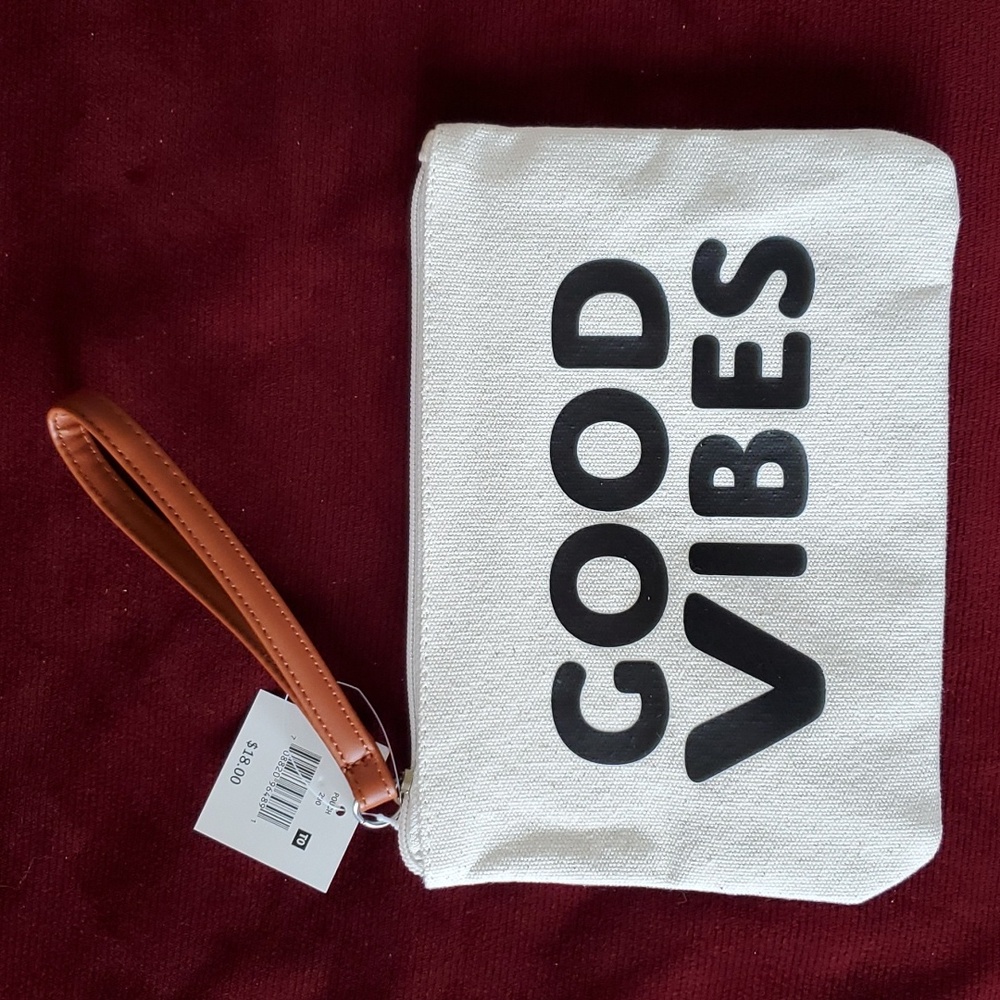 Womens Teen "GOOD VIBES" Canvas Pouch Wristlet Zippered make up *FREE in Bundle*